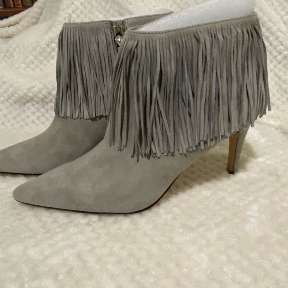 Fringe Suede Ankle Boots - Gray